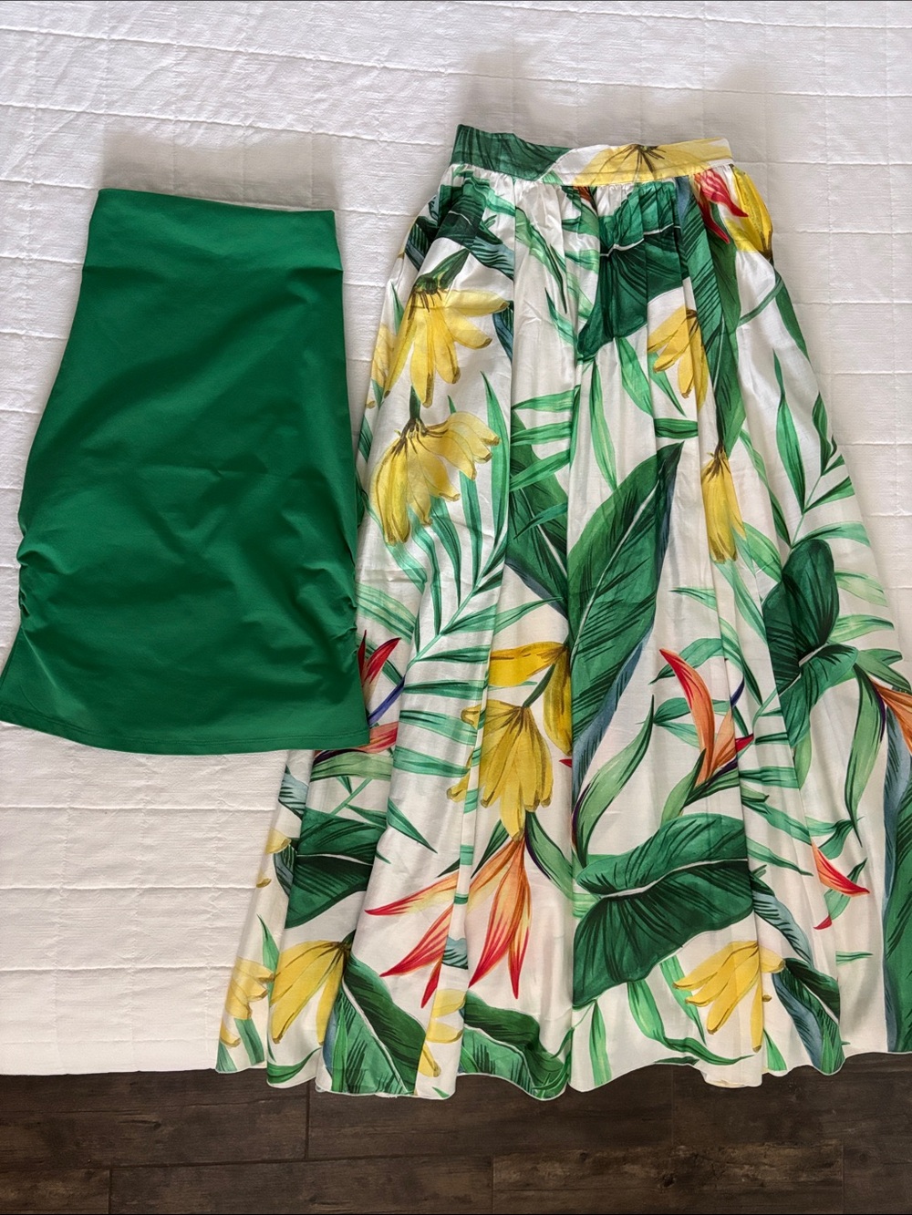 H&M Green Tropical Print Maxi Skirt with Solid Green halter top